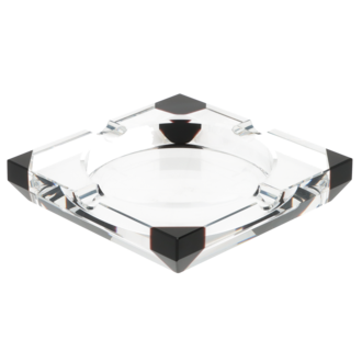 Angelo cigar ashtray, crystal glass clear/black 4 shelves, 15x 15x 3cm