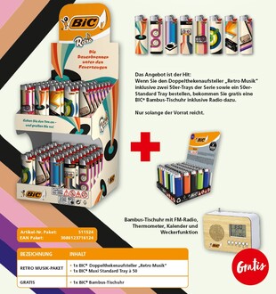 Bic Steller "Retro Musik-Paket" 100er +50 Color + Bambus-Tischuhr Gratis