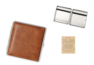 Caseti cigarette case Real leather light brown, rubber