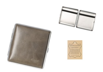 Caseti cigarette case Real leather Grey, rubber