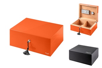 Caseti Humidor Paris, orange high gloss lacquered, 36,8x 27,7x 13,6cm lockable