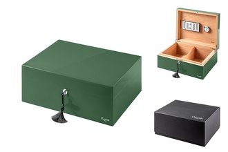 Caseti Humidor Paris, green high gloss lacquered, 36,8x 27,7x 13,6cm lockable