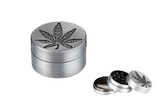 Dreamliner Grinder 3pcs. metal hemp leaf silver colored, Ø 4cm, h. 2,5cm