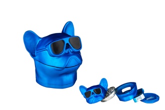 Super Heroes Grinder Hund mit Brille blau