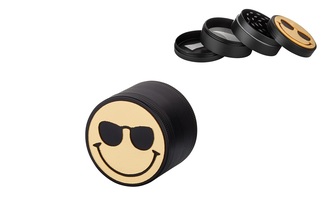 Dreamliner Grinder 4tlg. Aluminium Smiley Sunglasses schwarz/goldfarben, H. 4cm, Ø 4,8cm