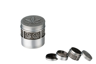 Super Heroes Grinder 4tlg. Hanfblatt Metall silbergrau, Ø 4cm, H. 4,4cm