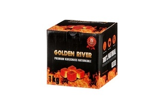 Golden River Premium Kokosnusskohle, 1 kg, Würfel 26x26x26mm, schwarze Verpackung