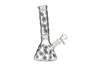 Super Heroes Glasbong Ice konisch transparent Hanfblatt, H. 19,5cm Ø 3,5 Chillum 14,5 Schliff