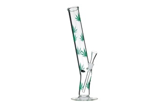 Super Heroes Glasbong Ice Zylinder transparent Hanfblatt grün, H. 35cm Ø 3,5cm Chillum 14,5 Schliff