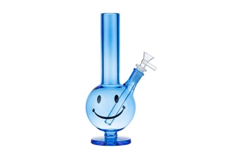 Dreamliner Glasbong Kugel transparent blau Smiley, H. 27cm, Ø 3cm Chillum 18er Schliff