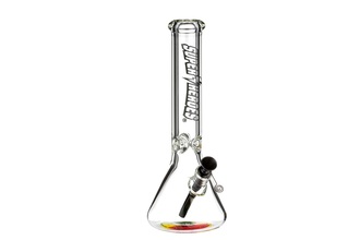 Super Heroes Glasbong Ice konisch transparent Bodenmotiv Jamaica, H. 35cm, Ø 3,5cm Metallchillum