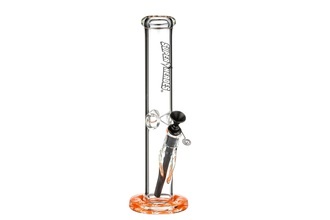 Super Heroes Glasbong Ice transparent Bodenmotiv Hanf orange, H. 32,5cm, Ø 4cm Metallchillum