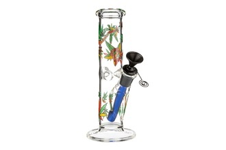 Super Heroes Glasbong Ice Zylinder transparent Hanfblatt bunt, H. 20cm, Ø 3cm Metallchillum