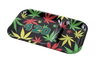 Rolling Tray 23x15x1,5cm, black, hemp leaf coloured