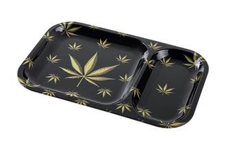 Rolling Tray 23x15x1,5cm, schwarz, hemp leaf