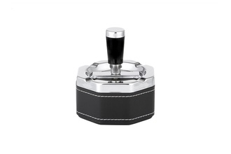 Angelo spinning ashtray, metal/ imitation leather black, Ø 9cm