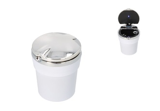 Car ashtray with LED, plastic white, Ø 6cm