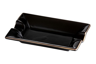 Angelo cigar ashtray, ceramic black/gold-colored 2 shelves, 18x 12x 3cm