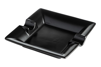 Angelo cigar ashtray, black matt ceramic 2 shelves, 16.3x 16.3x 3.3cm