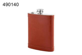 Angelo hip flask, metal/ imitation leather brown, 8oz