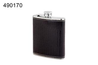 Angelo hip flask, metal/ imitation leather black, 7oz