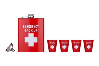 Angelo Flachmann Geschenkbox, Metall Emergency back up, 8oz mit 4 Becher