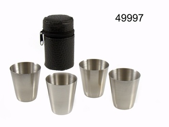 Angelo 4 hip flask cups, metal chrome with bag 