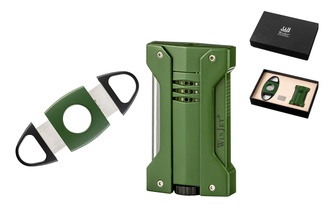 Cigar set lighter and cutter green