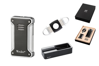 Cigar set cutter, ashtray and lighter black