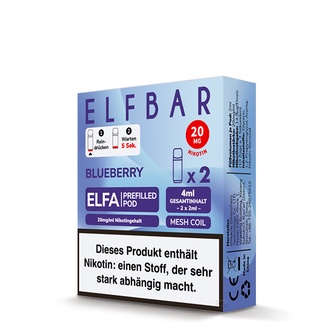 2x ELFBAR ELFA CP Prefilled Pod Blueberry 20mg/ml ca. 600 Züge/Pod