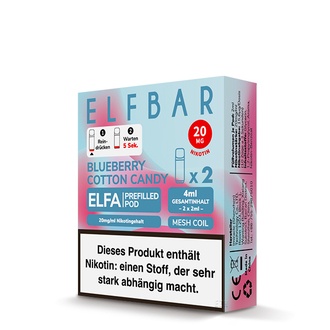 2x ELFBAR ELFA CP Prefilled Pod Blueberry Cotton Candy 20mg/ml ca. 600 Züge/Pod