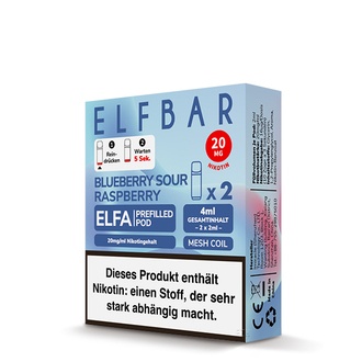 2x ELFBAR ELFA CP Prefilled Pod Blueberry Sour Raspberry 20mg/ml ca. 600 Züge/Pod