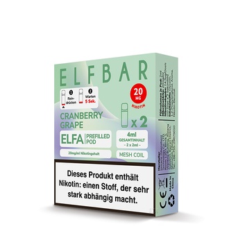 2x ELFBAR ELFA CP Prefilled Pod Cranberry Grape 20mg/ml ca. 600 Züge/Pod