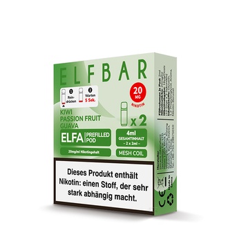 2x ELFBAR ELFA CP Prefilled Pod Kiwi Passion Fruit Guava 20mg/ml ca. 600 Züge/Pod