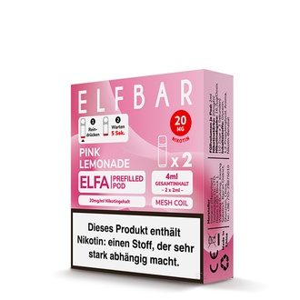 2x ELFBAR ELFA CP Prefilled Pod Pink Lemonade 20mg/ml ca. 600 Züge/Pod