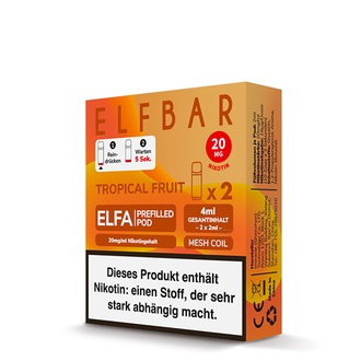 2x ELFBAR ELFA CP Prefilled Pod Tropical Fruit 20mg/ml ca. 600 Züge/Pod