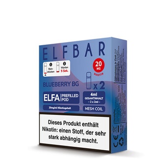 2x ELFBAR ELFA CP Prefilled Pod Blueberry BG( Bubble Gum) 20mg/ml ca. 600 Züge/Pod