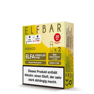 2x ELFBAR ELFA CP Prefilled Pod Mango 20mg/ml ca. 600 Züge/Pod