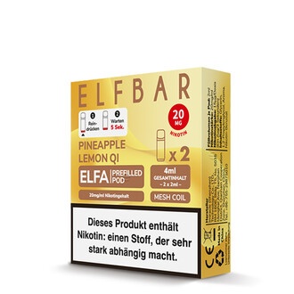 2x ELFBAR ELFA CP Prefilled Pod Pineapple Lemon QI 20mg/ml ca. 600 Züge/Pod