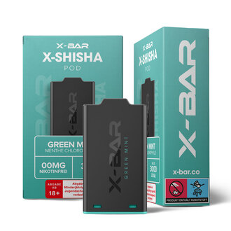 X-Bar X-Shisha Pod Green Mint nikotinfrei, bis zu 3.000 Züge