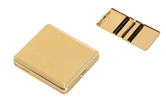 Angelo Zigaretten Etui 18er, 85mm Metall goldfarben, Gummi 