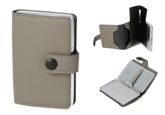 Angelo cigarette case metal, 8er, 100mm, clip, cover PU light grey +Credit card+Money Space