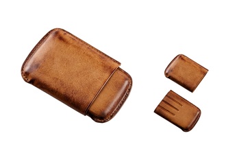 Angelo cigarillo / cigar case 4er, leather cognac, ring 28