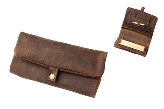 Angelo RYO Pouch Leahter antic Brown with wood