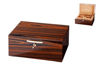 Angelo Humidor Massivholz mit Echtholz-Furnier braun Hochglanz 41x28x18cm, abschließbar