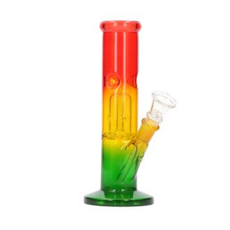 Glasbong Ice+Percolator Zylinder Rasta Farben, H. 20cm, Ø 3,7cm Chillum Topf fest