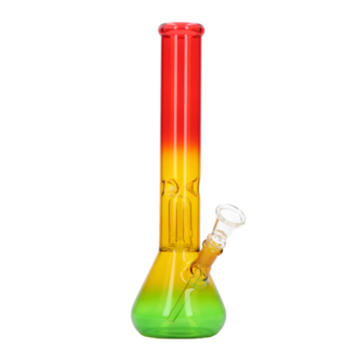 Glasbong Ice+Percolator konisch Rastafarben, H. 30cm, Ø 3,7cm Chillum Topf fest