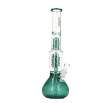 Super Heroes Glasbong Ice+Percolator Kugel transparent/petrol,H.39,5cm Ø4,2cm Chillum 14,5er Schliff