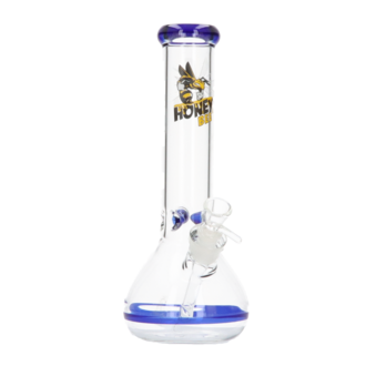 Honey Bee Glasbong konisch transparent mit blau, H. 30,5, Ø 4,5cm Chillum 14,5er Schliff