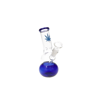 Glasbong Ice 2 Kugeln transparent Hanfblatt blau, H. 17,5, Ø 3cm Chillum Topf fest